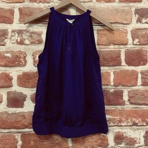 Calvin Klein Halter Top Women's XS Purple Pleated Satin Casual Work Popover